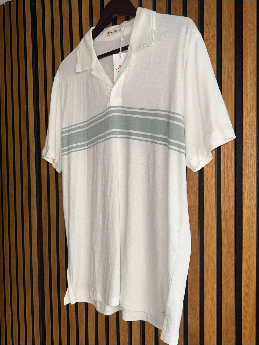 NWT Marine Layer Hemp Cotton Polo Shirt in White/Grey Mist Stripe - Picture 5 of 8